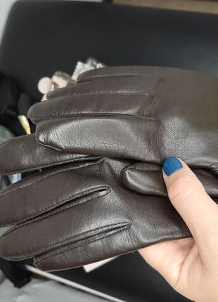 Перчатки рукавички шкіряні коричневого кольору коричневі2 фото