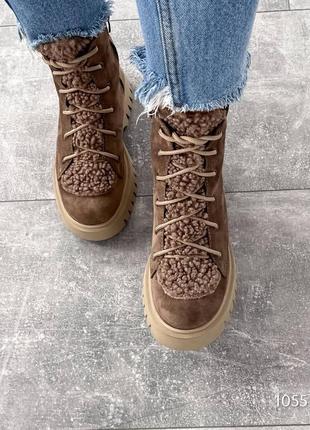 Ботинки зимние teddy, мокко, натуральная замша, зима6 фото