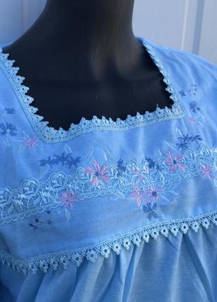 Ночнушка с вышивкой , тёплая в голубом цвете3 фото
