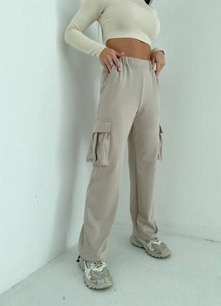 Женские для женщин стильные классные классические удобные повседневные трендовые модные брюки брючины карго мокко5 фото
