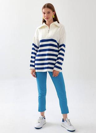 Сведр свитер женский белый синий в полоску осенний весенний зимний осінній весняний зимовий