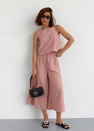 Женский костюм с кюлотами и топом без рукавов - пудра цвет, 38р (есть размеры)