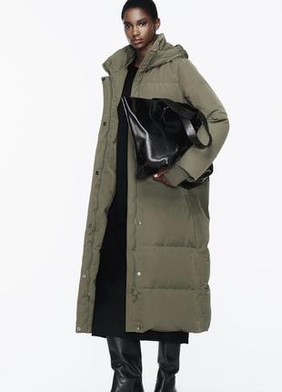 Пуховик довгий стьобаний натуральний пух перо zara оригінал