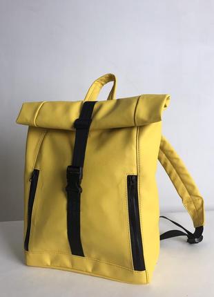 Жіночий жовтий рюкзак рол для ноутбука, екошкіра6 фото