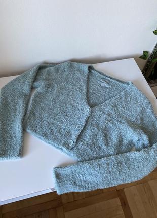 Кардиган короткий теплий мятний зелений мягкий кофта топ мʼятна