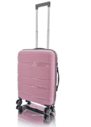 Дорожня валіза ручна поклажа s пластикова поліпропіленова voyage super me на 4 колесах рожева1 фото