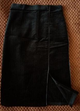 Облегающая велюровая черная юбка с серебристыми продольными нитями, тянется, р. xs2 фото