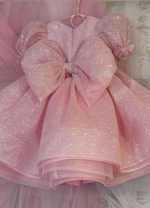 Платье праздничное детское розовое блестящее3 фото