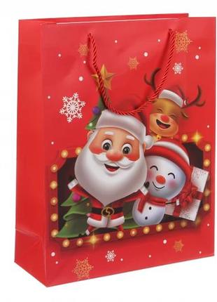 Подарункові пакети новорічні картонні 26*32*10 см (упаковка 12 шт)4 фото