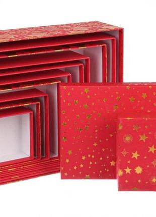 Набір новорічних подарункових коробок "золотий малюнок на червоному",l: 37х 27х11 см (комплект 10 шт)