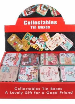 Набор новогодних жестяных коробок 9,8 х 6,3 х 2 см (комплект 24 шт)