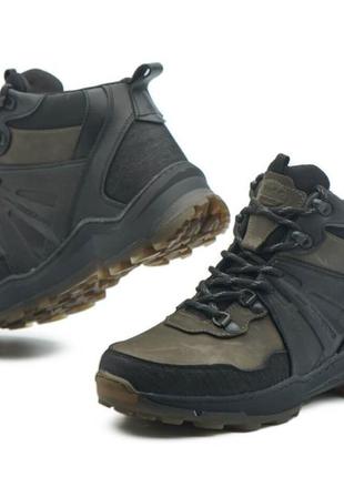 Ботинки зимові трекінгові хутро колір олива / чорні3 фото