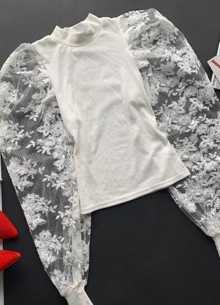 👚шикарная белая блузка рукава воланы/белая блуза с рукавами из кружева/нарядная кофта👚4 фото