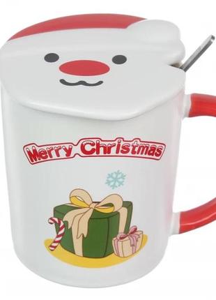 Чашка керамічна новорічна сніговик "новорічний подарунок" 350мл