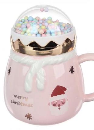 Чашка керамічна новорічна з кришкою "дід мороз" 400мл