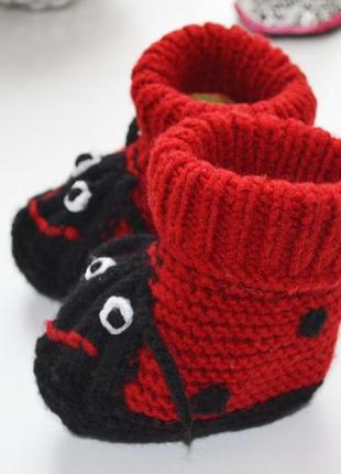 Пинетки детские тапочки красные носочки божья коровка2 фото
