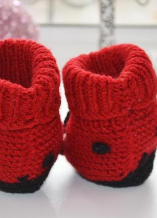 Пинетки детские тапочки красные носочки божья коровка4 фото