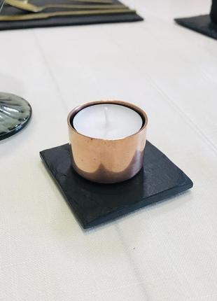Мідний та сланцевий підсвічник модерн під свічки, що гріють світильник весільний подарунок декор1 фото