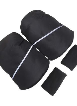 Раздельная муфта рукавички на коляску черная. черные муфты на ручку коляски mamalook с тонким светоотражателем8 фото