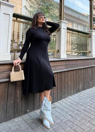 Платье миди приталенного силуета воротник стойка рукав втачной длинный юбка расклешонная шестиклинка ткань ангора рубчик с люксовым составом