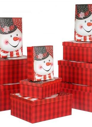 Набір новорічних подарункових коробок "сніговик",l: 37.5*29*16 см (комплект 10 шт)
