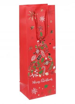 Подарункові пакети під пляшку новорічні 12*35*9 см (упаковка 12 шт)