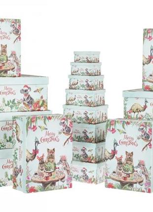 Набір новорічних подарункових коробок "лісове вітання" l:43х34х16 см (комплект 18 шт)