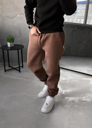 Чоловічі теплі спортивні штани з начосом reload cold коричневі/ трикотажні штани флісові демісезон