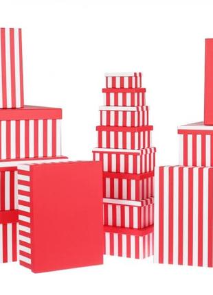 Набір новорічних подарункових коробок "червона у смужку" l:43х34х16 см (комплект 18 шт)