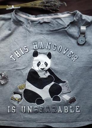 Серая футболка new look с принтом панда1 фото