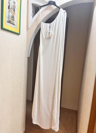 Вечернее платье макси свадебное белое на одно плечо8 фото