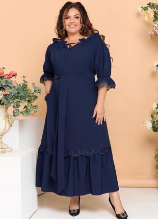 Платье большого размера so stylem вечернее с кружевом синее 48/50