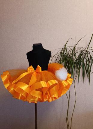 Карнавальный костюм лисичка фатиновая оранжевая пышная юбочка и хвостик