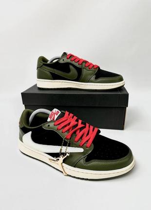 Мужские кожаные кеды кроссовки jordan 1 low x travis scott cactus jack 41-45