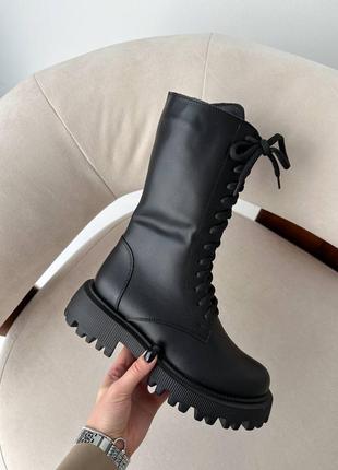 Стильные черные зимние женские ботинки берцы на массивной толстой подошве, кожаные,натуральная кожа зима5 фото