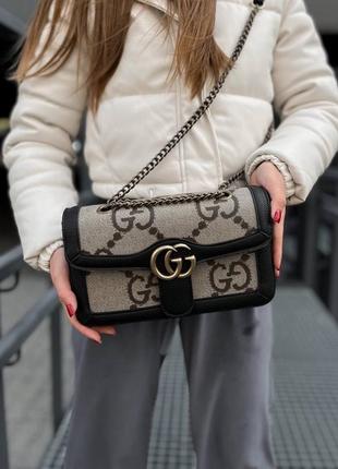 Сумка в стилі gucci / gucci marmount black/beige