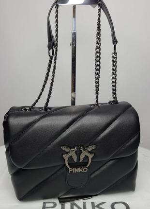 Красива жіноча шкіряна сумка чорна стьобана крос-боді багет в стилі pinko на ланцюжку через плече туреччина9 фото