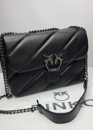 Красива жіноча шкіряна сумка чорна стьобана крос-боді багет в стилі pinko на ланцюжку через плече туреччина7 фото