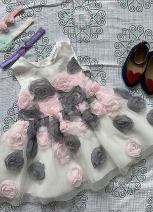 Праздничное красивое платье с туфлями и повязочками, р.3-6м. платье для фотосессии