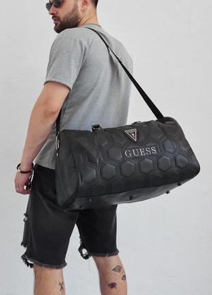 Сумка мужская для вещей guess, кожаная, черная дорожная сумка, большая