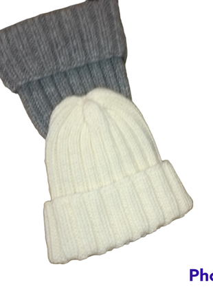 Зимова тепла шапка, сіра шапка, шапка об'ємна. сіра жіноча шапка3 фото