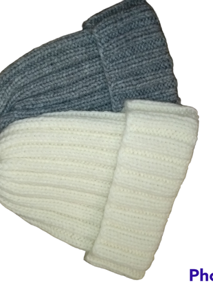 Зимова тепла шапка, сіра шапка, шапка об'ємна. сіра жіноча шапка4 фото
