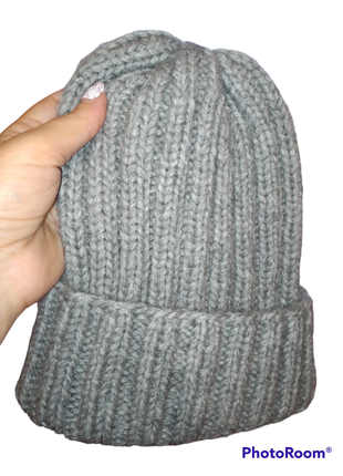 Зимова тепла шапка, сіра шапка, шапка об'ємна. сіра жіноча шапка2 фото