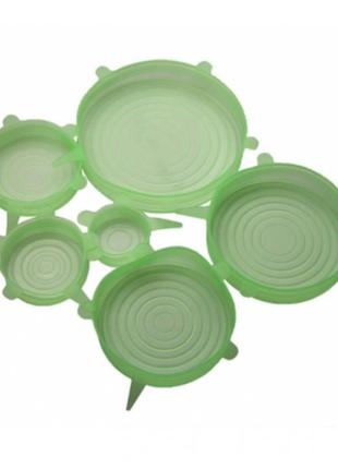 Набір силіконових кришок для посуду 6 шт універсальні. колір зелений3 фото