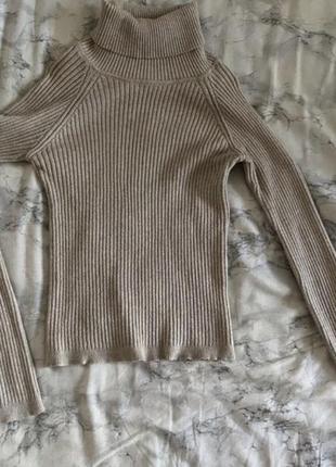 Базова водолазка xs/s pull&amp;bear бежевий теплий зимовий светр осінній гольф у рубчик із коміром високий комір горловина беж у рубчик1 фото