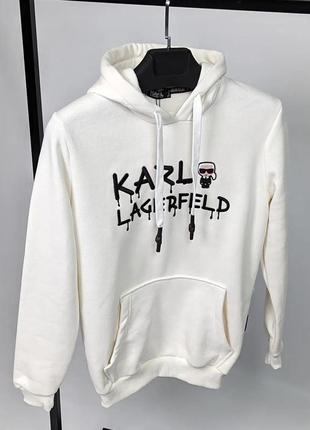 Брендовая худи карл в стиле karl lagerfeld на флисе качественная премиум кофта мужская люксовая теплая зимняя