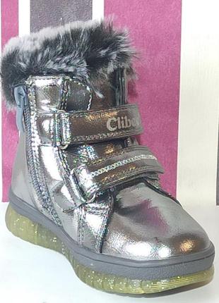 Зимние ботинки на овчине дутики для девочки клиби clibee 220 серебряные 23,24,253 фото