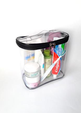 Прозора силіконова сумка-косметичка чорна2 фото