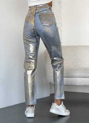 Стильные джинсы, брюки из денима с золотым напылением, фасон mom2 фото