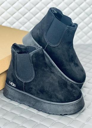 Chelsi ugg ультраміні уги на платформі жіночі ugg ultra mini челсі  зима чорні